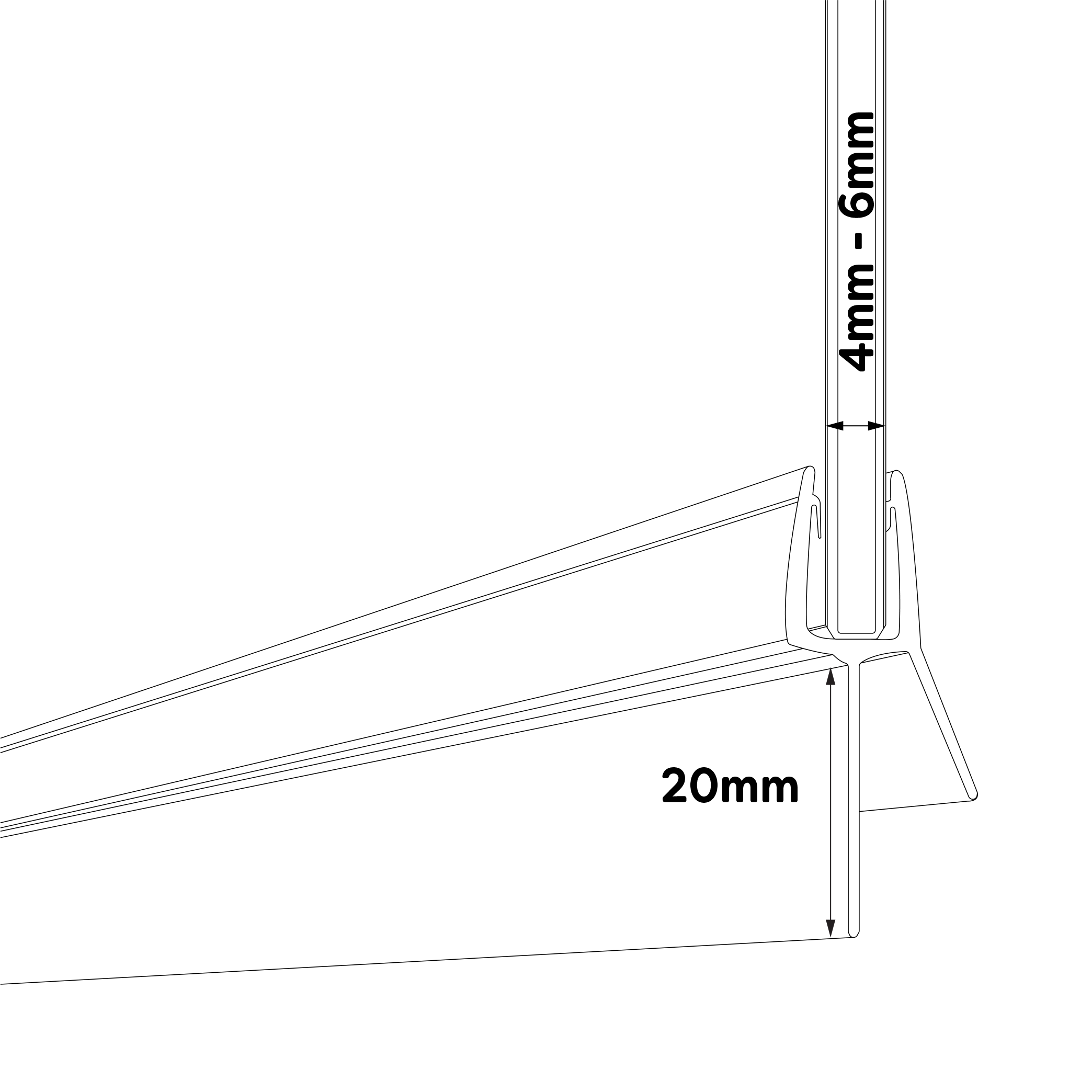 4-6mm Width, 20mm Gap Bath Shower Screen Door Seal Strip (Length 900mm) 2 4-6mm Width, 20mm Gap Bath Shower Screen Door Seal Strip (Length 900mm) - Image 2