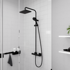 Hansgrohe Vernis Shape EcoSmart Showerpipe 230 Thermostatic Shower Mixer - Matt Black -Victorian Plumbing Shop 26097670 l2