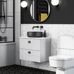 Arezzo Round Matt Black Wall Mounted (2TH) Basin Mixer Tap -Victorian Plumbing Shop 2wmtblk d5