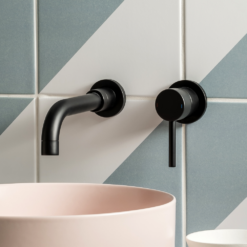Arezzo Round Matt Black Wall Mounted (2TH) Basin Mixer Tap -Victorian Plumbing Shop 2wmtblk l2