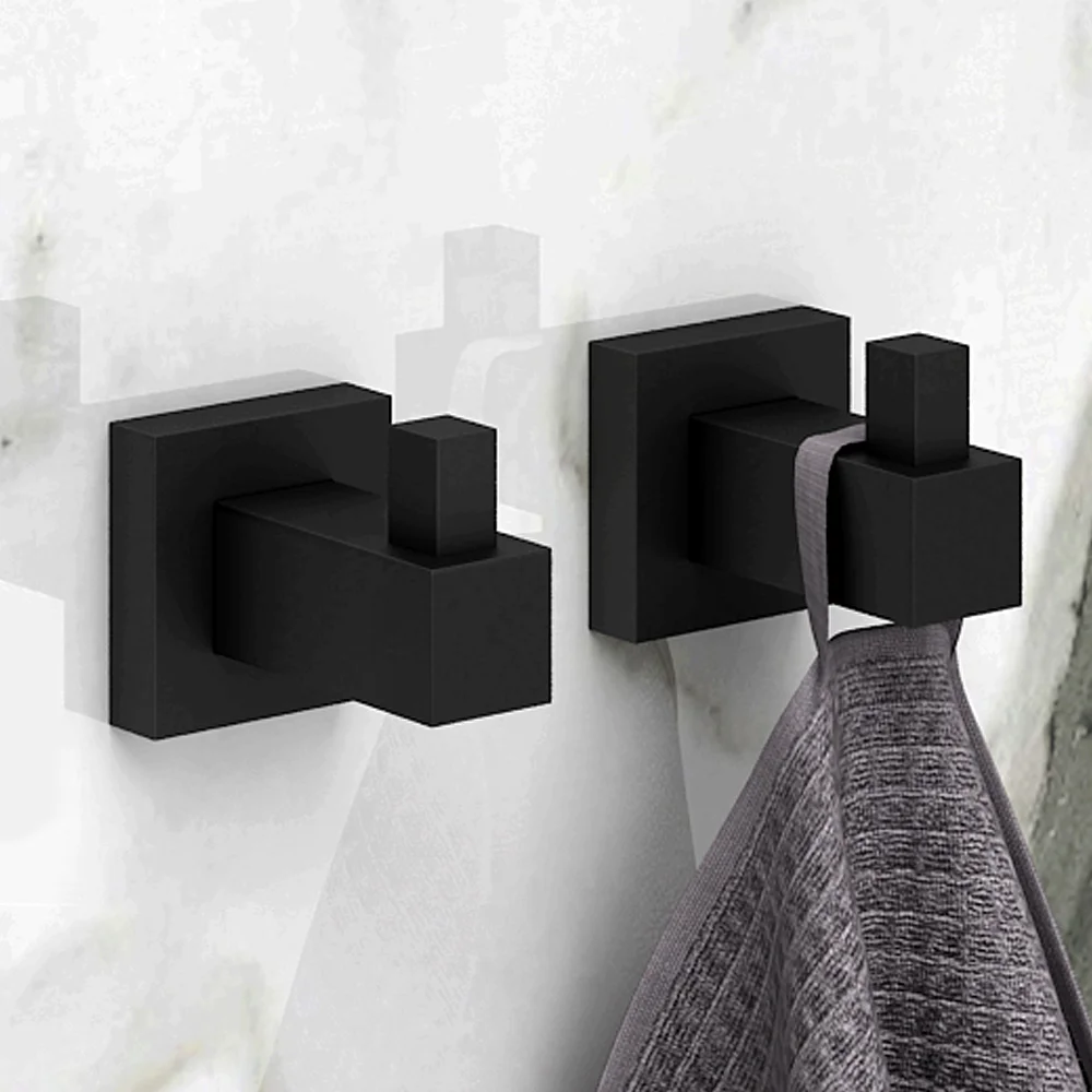 2 X Arezzo Matt Black Modern Square Robe Hooks 1 2 X Arezzo Matt Black Modern Square Robe Hooks