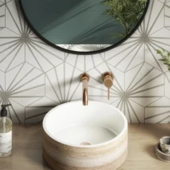 Arezzo Round Brushed Bronze Wall Mounted (2TH) Basin Mixer Tap -Victorian Plumbing Shop abrzr2thw d2