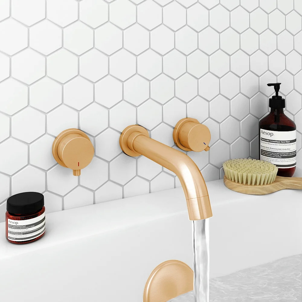 Arezzo Round Brushed Bronze Wall Mounted (3TH) Bath Filler Tap 2 Arezzo Round Brushed Bronze Wall Mounted (3TH) Bath Filler Tap - Image 2