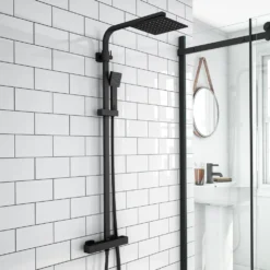 Arezzo Modern Square Thermostatic Shower - Matt Black -Victorian Plumbing Shop arz002nlrg