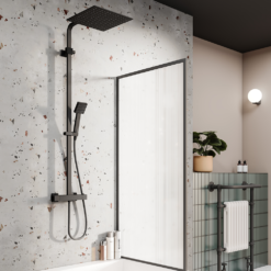Arezzo Modern Square Thermostatic Shower (300 X 300mm Head - Matt Black) -Victorian Plumbing Shop arz3mbh detail1a