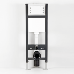 Arezzo Toilet Cistern Frame With Matt Black And Brushed Brass Flush Plate Feat. Round Buttons -Victorian Plumbing Shop arzblk100 d1a