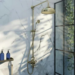 The Bath Co. Aylesford Vintage Brushed Brass Exposed Dual Function Shower System 9 The Bath Co. Aylesford Vintage Brushed Brass Exposed Dual Function Shower System -Victorian Plumbing Shop ayle040 l1