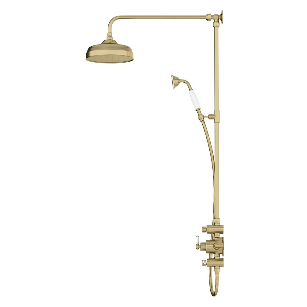 The Bath Co. Aylesford Vintage Brushed Brass Exposed Dual Function Shower System 1 The Bath Co. Aylesford Vintage Brushed Brass Exposed Dual Function Shower System
