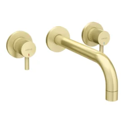 Arezzo Fluted Round Brushed Brass Wall Mounted (3TH) Bath Filler Tap -Victorian Plumbing Shop az1wtbbf d1a