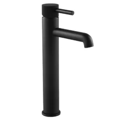 Arezzo Fluted Round Matt Black High Rise Mono Basin Mixer Tap -Victorian Plumbing Shop az2ltmbf nd1