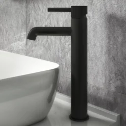 Arezzo Fluted Round Matt Black High Rise Mono Basin Mixer Tap -Victorian Plumbing Shop az2ltmbf nl