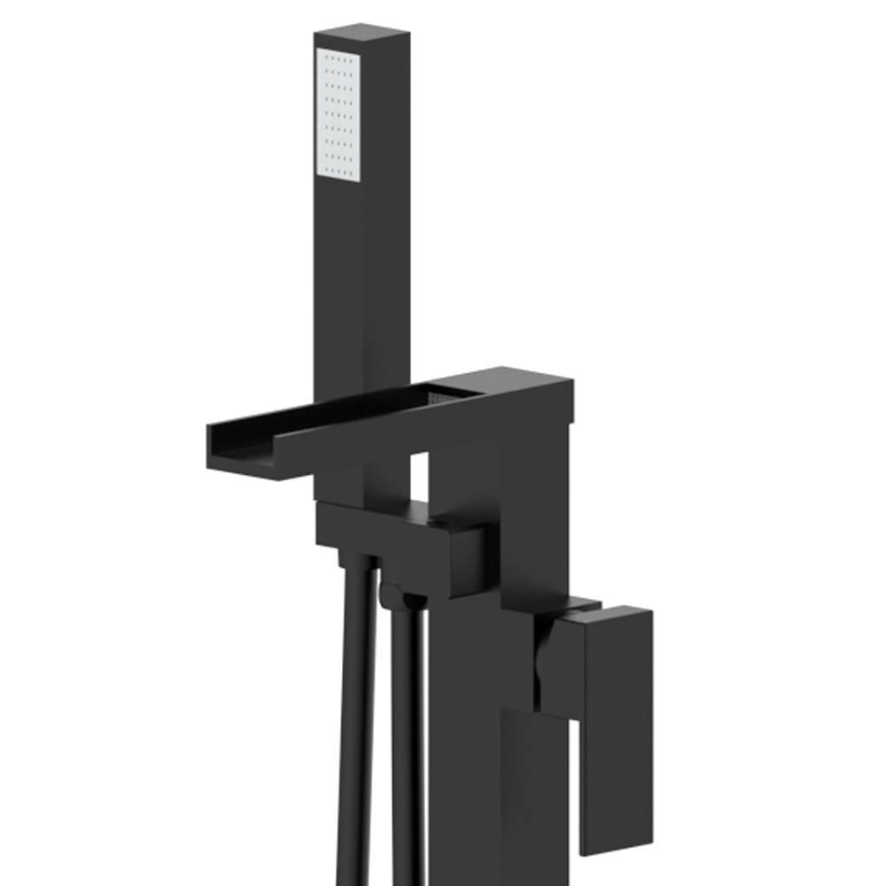 Arezzo Matt Black Waterfall Floor Mounted Freestanding Bath Shower Mixer 2 Arezzo Matt Black Waterfall Floor Mounted Freestanding Bath Shower Mixer - Image 2