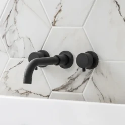 Arezzo Round Matt Black Wall Mounted (3TH) Bath Filler Tap -Victorian Plumbing Shop az3thbkbf l2