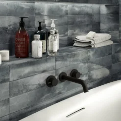 Arezzo Round Matt Black Wall Mounted (3TH) Bath Filler Tap -Victorian Plumbing Shop az3thbkbf n d2