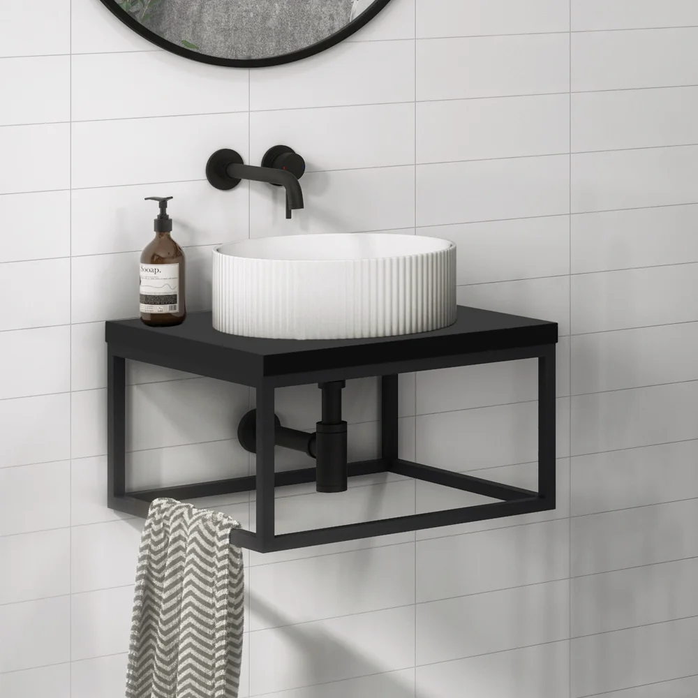 Arezzo 500 Matt Black Stone Resin Worktop With Matt Black Wall Mounted Frame 2 Arezzo 500 Matt Black Stone Resin Worktop With Matt Black Wall Mounted Frame - Image 2