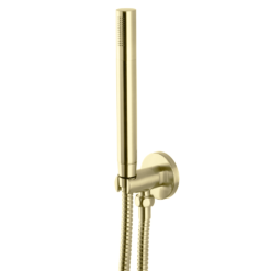 Arezzo Round Brushed Brass Outlet Elbow With Parking Bracket, Flex & Handset -Victorian Plumbing Shop az75 bb d5