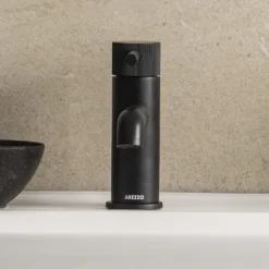 Arezzo Fluted Round Matt Black Basin Mono Mixer -Victorian Plumbing Shop az8tmbf d5