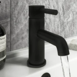 Arezzo Fluted Round Matt Black Basin Mono Mixer -Victorian Plumbing Shop az8tmbflrg