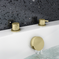 Arezzo Brushed Brass Deck Bath Side Valves With Freeflow Bath Filler -Victorian Plumbing Shop azbb sv pack l2a