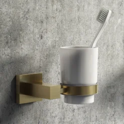 Arezzo Brushed Brass Tumbler Holder & Cup