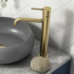 Arezzo Round Brushed Brass High Rise Mono Basin Mixer Tap -Victorian Plumbing Shop azbbhrt lrg1