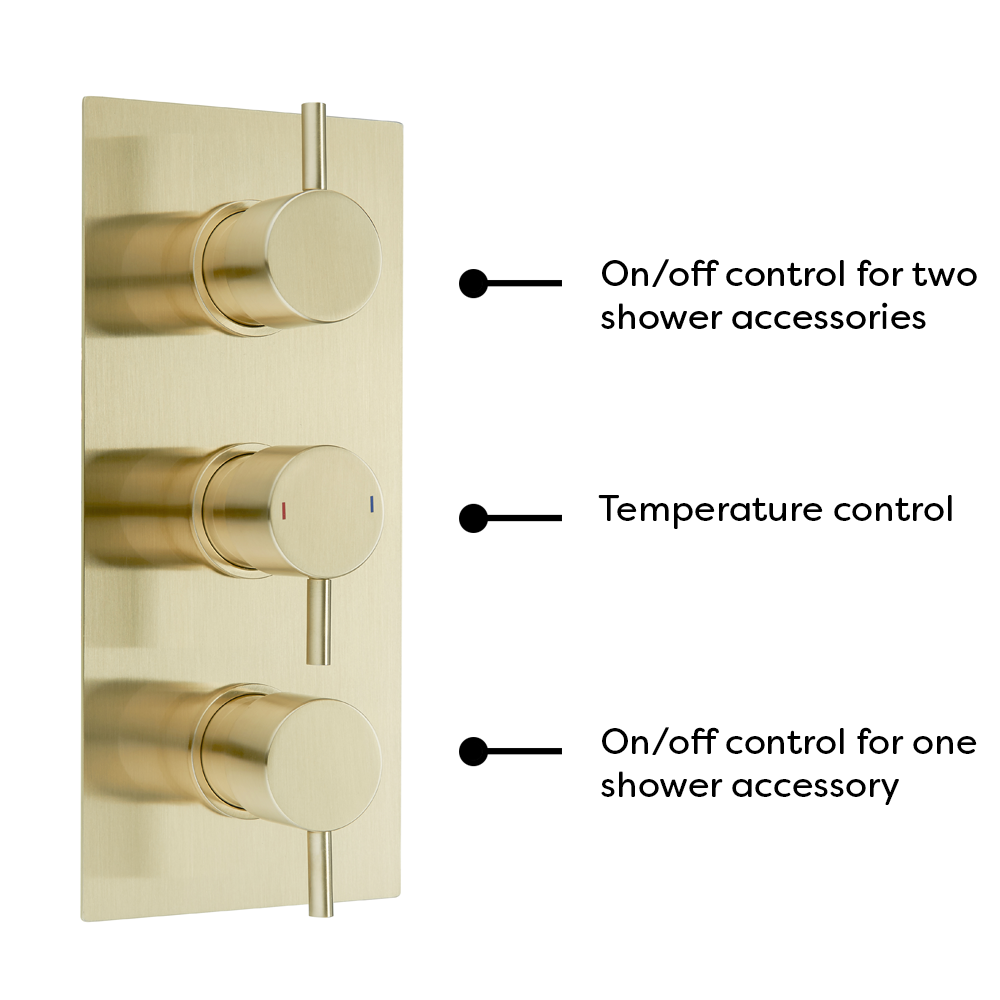 Arezzo Round Triple Concealed Thermostatic Shower Valve With Diverter - Brushed Brass 3 Arezzo Round Triple Concealed Thermostatic Shower Valve With Diverter - Brushed Brass - Image 3