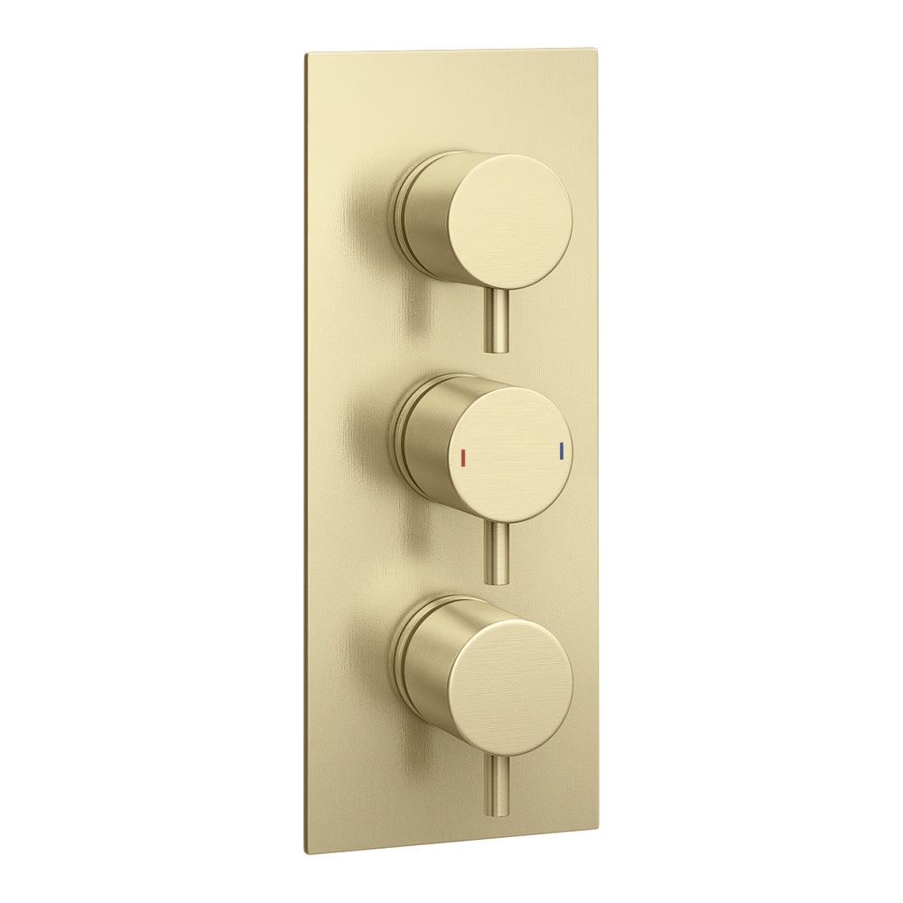 Arezzo Round Triple Concealed Thermostatic Shower Valve With Diverter - Brushed Brass 1 Arezzo Round Triple Concealed Thermostatic Shower Valve With Diverter - Brushed Brass