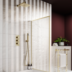 Arezzo Brushed Brass Square Outlet Elbow With Parking Bracket, Flex + Handset