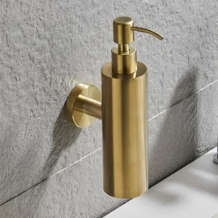 Arezzo Brushed Brass Round Wall Mounted Soap Dispenser 10 Arezzo Brushed Brass Round Wall Mounted Soap Dispenser -Victorian Plumbing Shop azrd1bbw d2