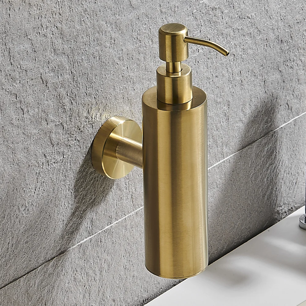 Arezzo Brushed Brass Round Wall Mounted Soap Dispenser 5 Arezzo Brushed Brass Round Wall Mounted Soap Dispenser - Image 5