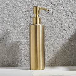 Arezzo Freestanding Round Soap Dispenser Brushed Brass -Victorian Plumbing Shop azrd2bbf d1