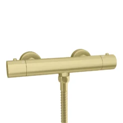 Arezzo Brushed Brass Round Thermostatic Bar Shower Valve -Victorian Plumbing Shop azrdbb n l
