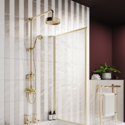 Arezzo Brushed Brass Rigid Riser Kit With Shower Head, Handshower & Diverter -Victorian Plumbing Shop azrr03bb d4a