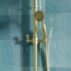 Arezzo Brushed Brass Rigid Riser Kit With Shower Head, Handshower & Diverter -Victorian Plumbing Shop azrr03bb d7