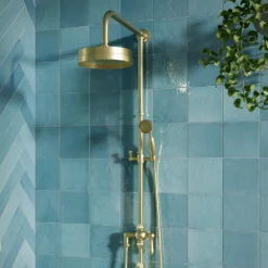 Arezzo Brushed Brass Rigid Riser Kit With Shower Head, Handshower & Diverter -Victorian Plumbing Shop azrr03bb l5
