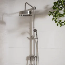 Arezzo Chrome Rigid Riser Kit With Shower Head, Handshower & Diverter -Victorian Plumbing Shop azrr03ch l4