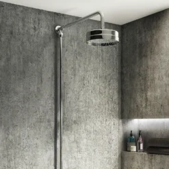 Arezzo Chrome Rigid Riser Kit With 195mm Round Overhead Drench Shower Head -Victorian Plumbing Shop azrr04 l2