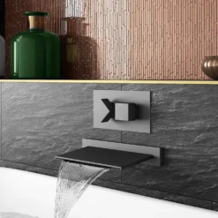 Arezzo Matt Black Slimline Waterfall Wall Mounted Bath Spout -Victorian Plumbing Shop azsptwfd2