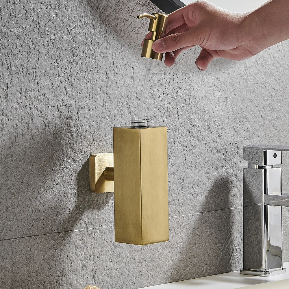 Arezzo Brushed Brass Square Wall Mounted Soap Dispenser 7 Arezzo Brushed Brass Square Wall Mounted Soap Dispenser - Image 7