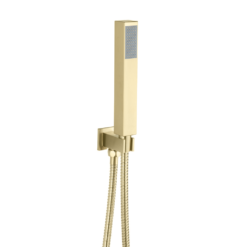 Arezzo Brushed Brass Square Outlet Elbow With Parking Bracket, Flex + Handset -Victorian Plumbing Shop azsqhds l2