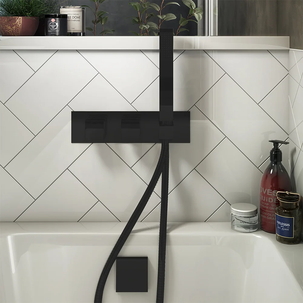 Arezzo Matt Black Square Wall Mounted Thermostatic Shower Valve With Handset 2 Arezzo Matt Black Square Wall Mounted Thermostatic Shower Valve With Handset - Image 2