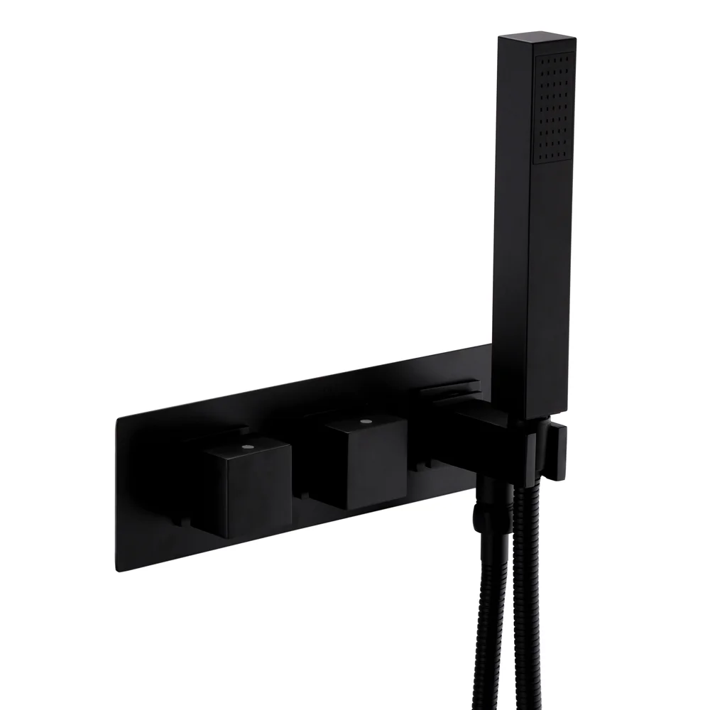 Arezzo Matt Black Square Wall Mounted Thermostatic Shower Valve With Handset 1 Arezzo Matt Black Square Wall Mounted Thermostatic Shower Valve With Handset