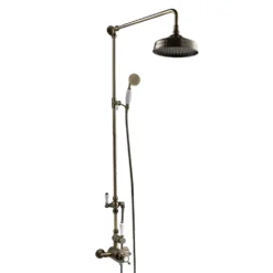 Chatsworth 1928 Antique Brass Exposed Valve Incl. Rigid Riser Kit, Diverter, 8" Rose + Handset