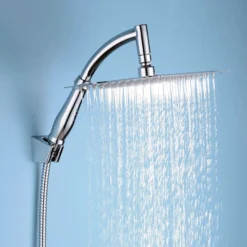 Cast Bath Shower Mixer With 200mm Square Shower Head, Extension Arm + Hose Kit
