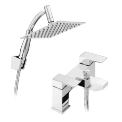 Cast Bath Shower Mixer With 200mm Square Shower Head, Extension Arm + Hose Kit -Victorian Plumbing Shop cas002kit l