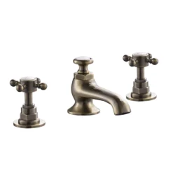 Chatsworth 1928 Antique Brass 3TH Crosshead Basin Mixer Tap + Waste -Victorian Plumbing Shop ch3basbra l