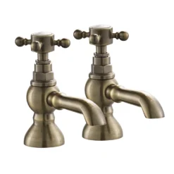 Chatsworth 1928 Antique Brass Crosshead Pillar Basin Taps -Victorian Plumbing Shop chpbbra l