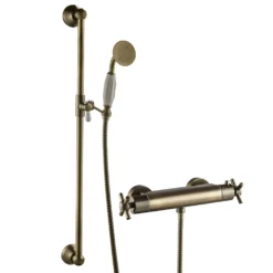 Chatsworth Antique Brass Traditional Crosshead Shower Bar Valve + Slider Rail Kit -Victorian Plumbing Shop chtbvab d2