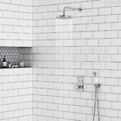 Chatsworth 1928 Traditional Push-Button Shower Valve Pack With Handset + Rainfall Shower Head -Victorian Plumbing Shop chtpbpk2 d4