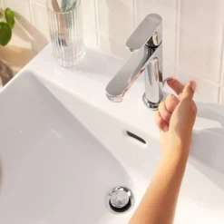 Hansgrohe Rebris S CoolStart Single Lever Basin Mixer 110 With Pop-up Waste - Chrome -Victorian Plumbing Shop coolstar c l3